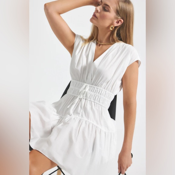 Derek Lam 10 Crosby Tora White V-Neck Tiered Cotton Poplin Dress Size 10 NEW - Picture 2 of 11